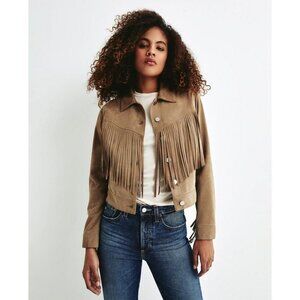 NWT Adriano Goldschmied Sia Fringed Suede Leather Cropped Jacket Brown Tan M